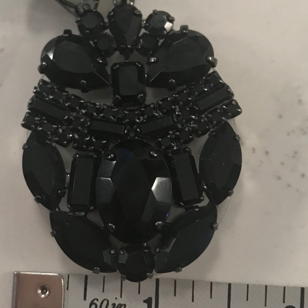Large black glass ear rings. Clip on. - Picture 6 of 7